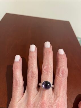 Movado Sterling Silver and Amethyst Cabochon Ring - Size 6 3/4
